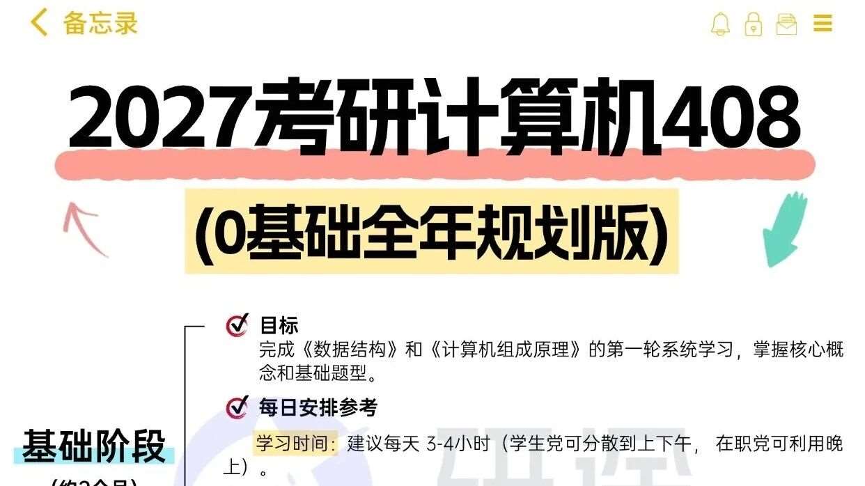 ✨ 27考研 | 给0基础小白备考408的特别建议